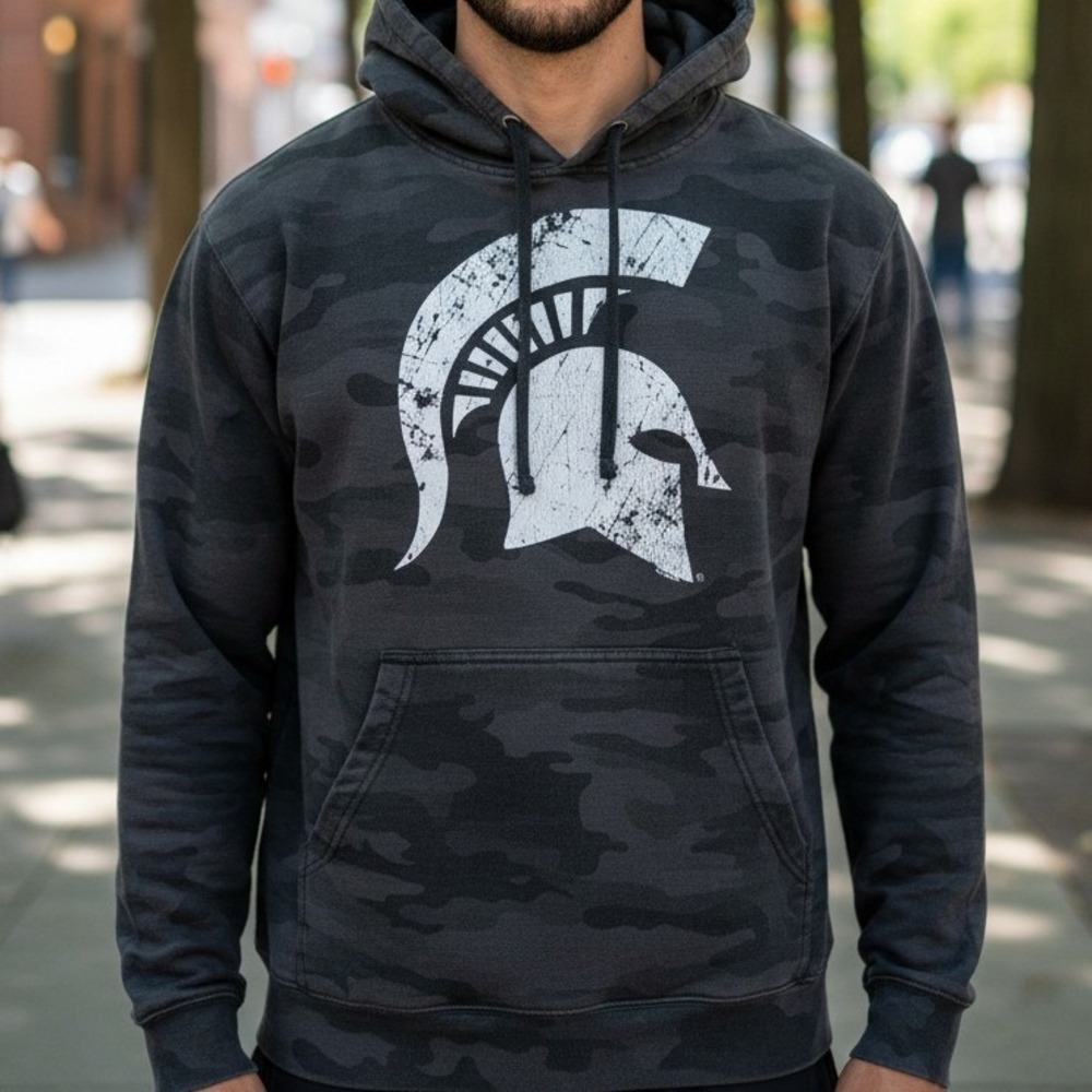 Michigan State Spartans Hoodie Mens Black Camo Independent Trading Co MSU Logo